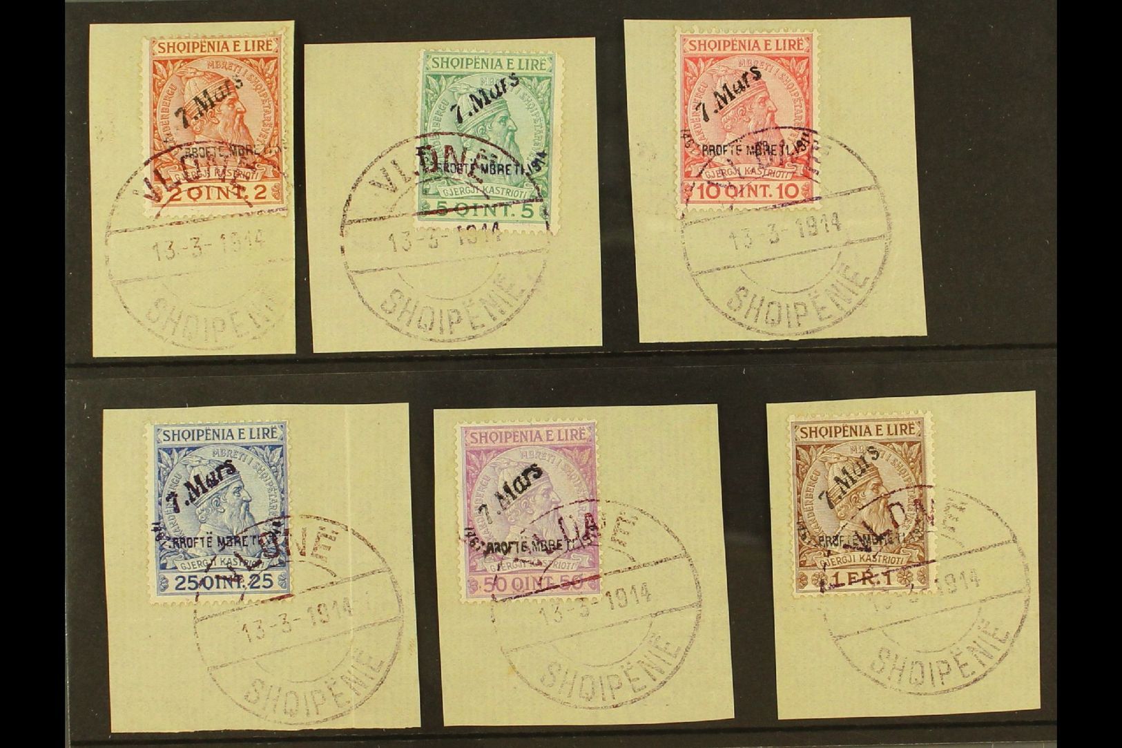 5163 1914 Arrival Of Prince William Overprints Complete Set (Michel 35/40, SG 33/38), Superb Used On Pieces Tied By Most - Albania