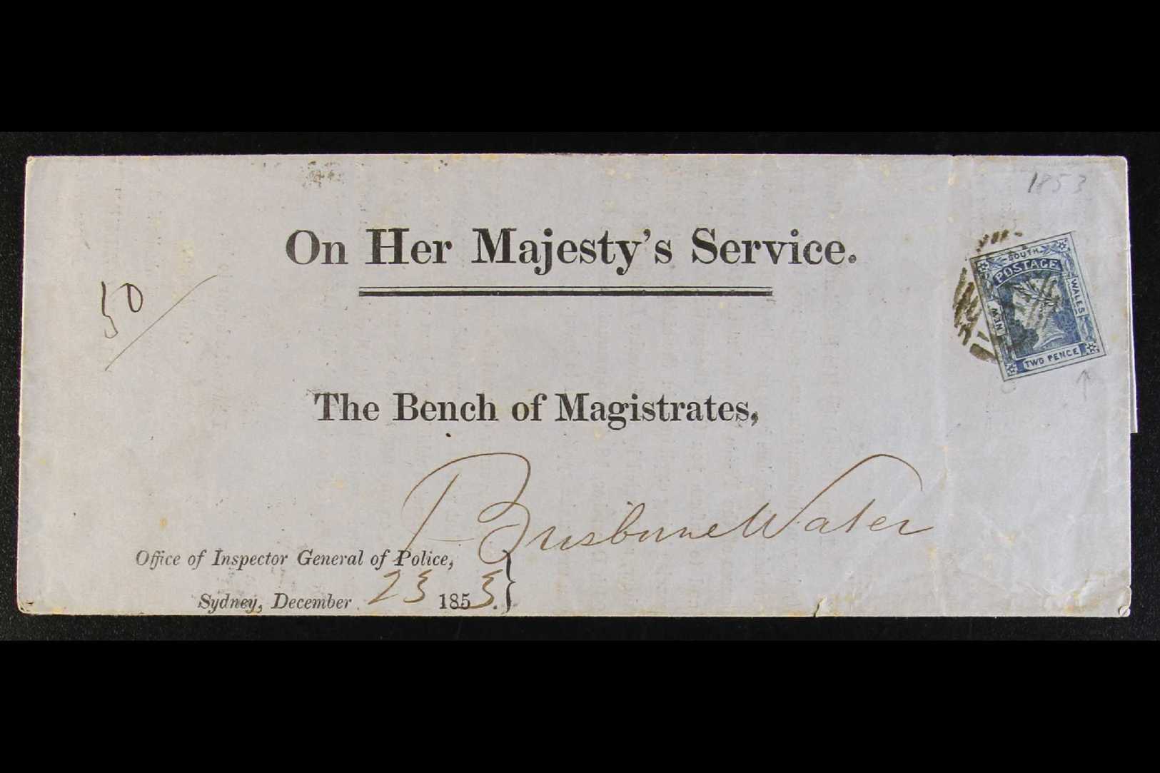 5238 NEW SOUTH WALES 1853 (23 Dec) Printed OHMS Circular From The Office Of Inspector General Of Police Addressed To Bri - Other & Unclassified