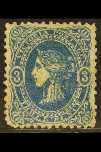5254 VICTORIA 1860-66 3d Deep Blue No Watermark Horiz Laid Paper, SG 88, Mint Regummed, Rounded Corner, Cat £600. For Mo - Other & Unclassified