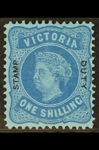 5273 VICTORIA 1885 1s Deep Blue On Blue "STAMP DUTY" Overprint Perf 12½, SG 306a, Fine Mint Large Part Gum, Very Fresh. - Other & Unclassified