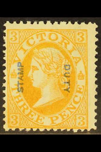 5275 VICTORIA 1885 3d Yellow-orange "STAMP DUTY" Overprint, SG 308, Never Hinged Mint, Centered To Lower Left, Lovely Fr - Other & Unclassified