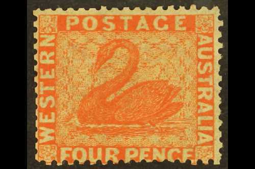 5316 WESTERN AUSTRALIA 1861 4d Vermilion Perf 14 At Somerset House, SG 40, Fine Unused No Gum, Very Fresh. For More Imag - Other & Unclassified