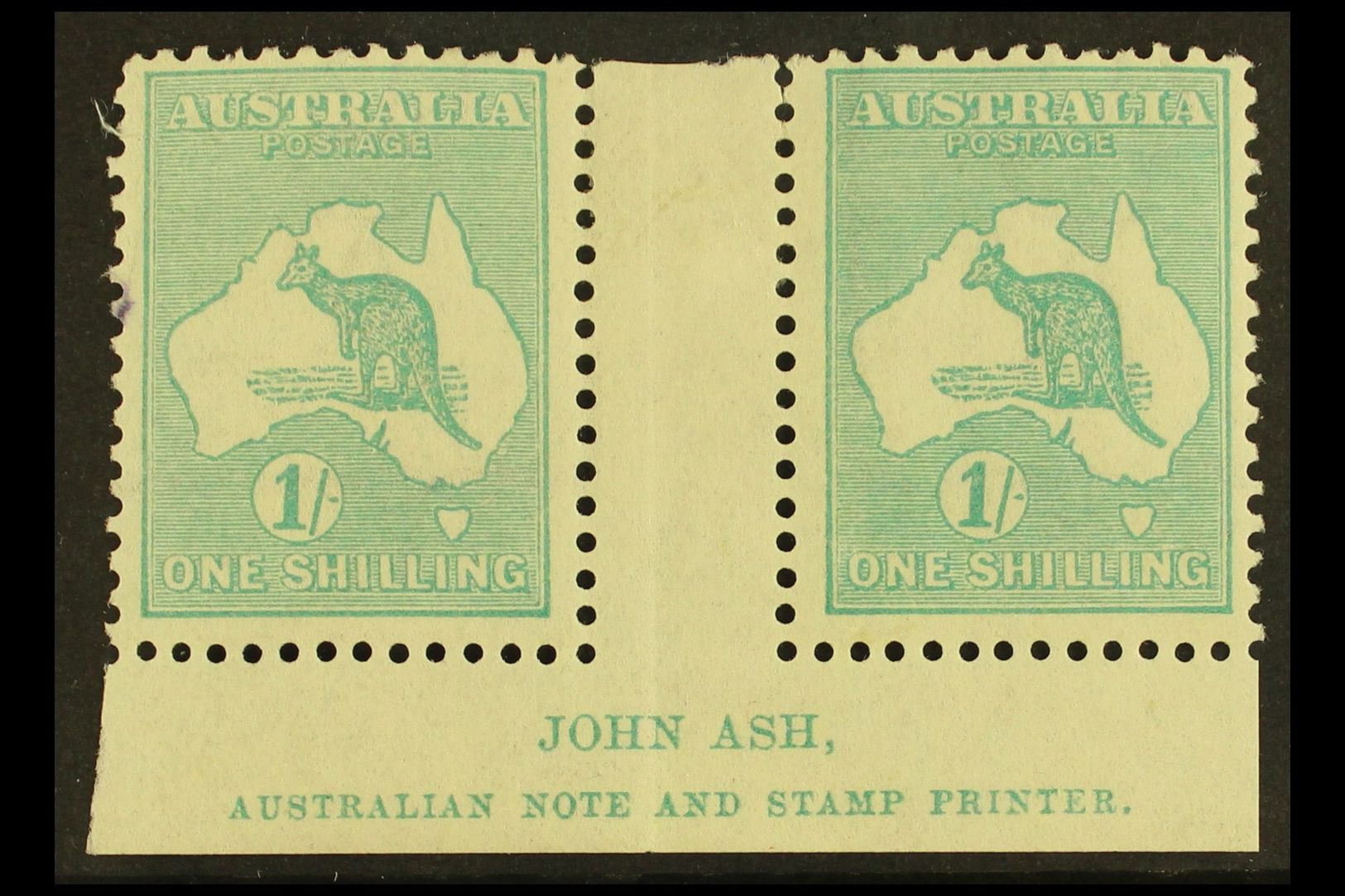 5331 1915-27 1s Blue-green, SG 40, JOHN ASH Imprint Gutter Pair, Mint, Tiny Ink Spot At Left. For More Images, Please Vi - Other & Unclassified