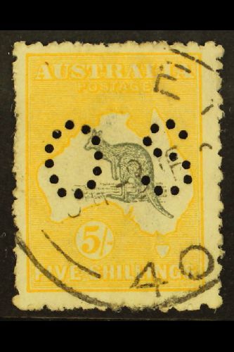 5372 OFFICIAL 1915 5s Grey & Yellow, Punctured "O S" (smaller Letters, SG Type O2), Second Watermark, SG O37, Very Fine - Other & Unclassified