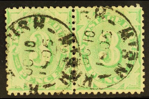 5389 POSTAGE DUE 1902-04 3d Emerald-green Perf 11 Watermark Inverted, SG D37, Fine Cds Used Horizontal PAIR, Fresh & Sca - Other & Unclassified