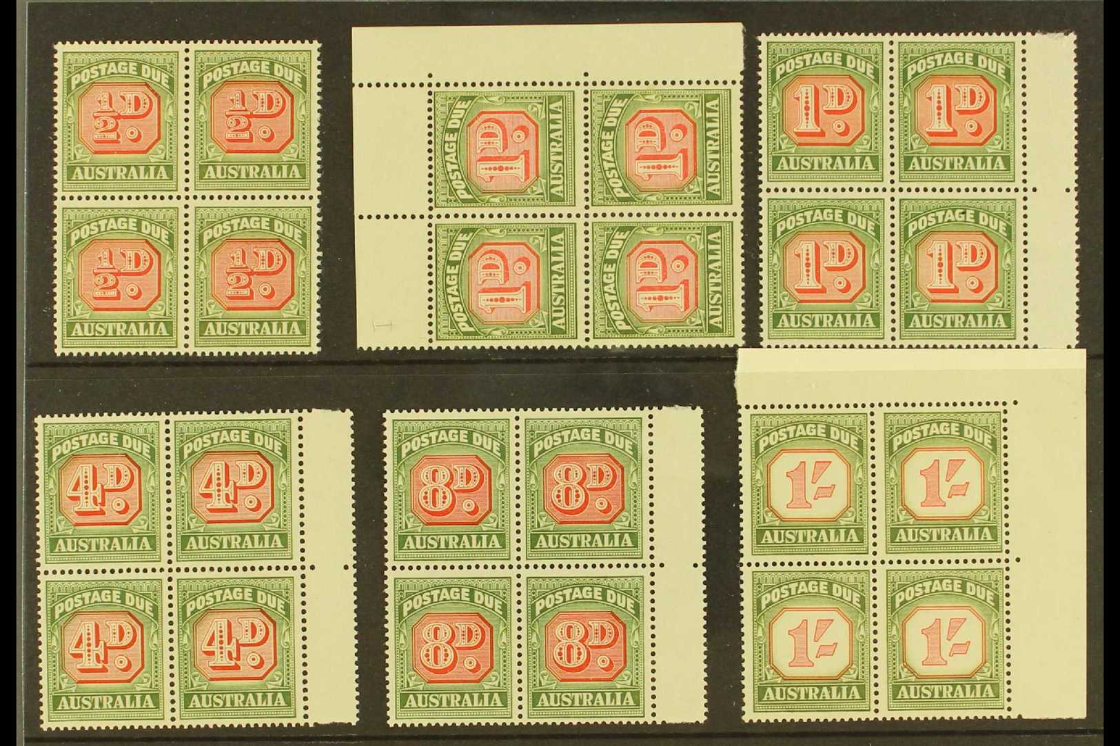 5395 POSTAGE DUE 1958-60 NEVER HINGED MINT BLOCKS OF 4. An Attractive, All Different Group With ½d, 1d - Die I & II, 4d, - Other & Unclassified