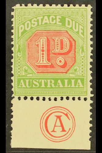 5406 POSTAGE DUES 1909 1d Rosine And Yellow Green, Die 1, SG D64, Superb Marginal Mint With JB Cooke Monogram. Scarce Fo - Other & Unclassified