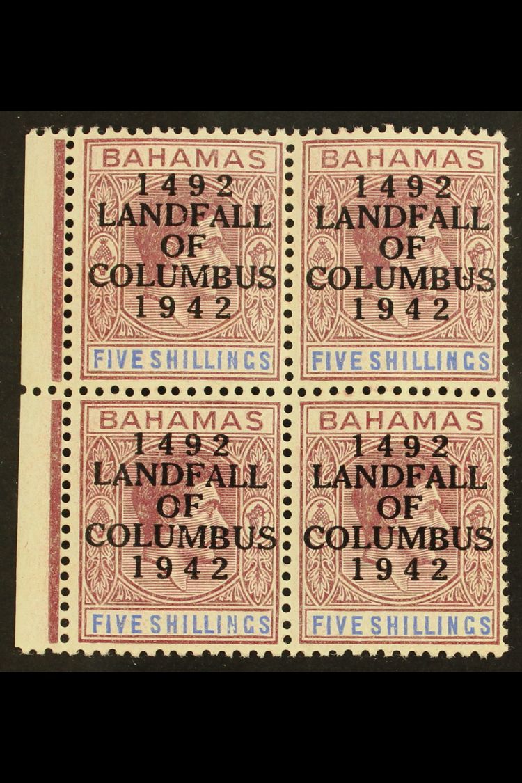 5445 1942 5s Purple & Blue "Landfall Of Columbus" Overprint Ordinary Paper, SG 174a, Very Fine Never Hinged Mint Margina - Other & Unclassified