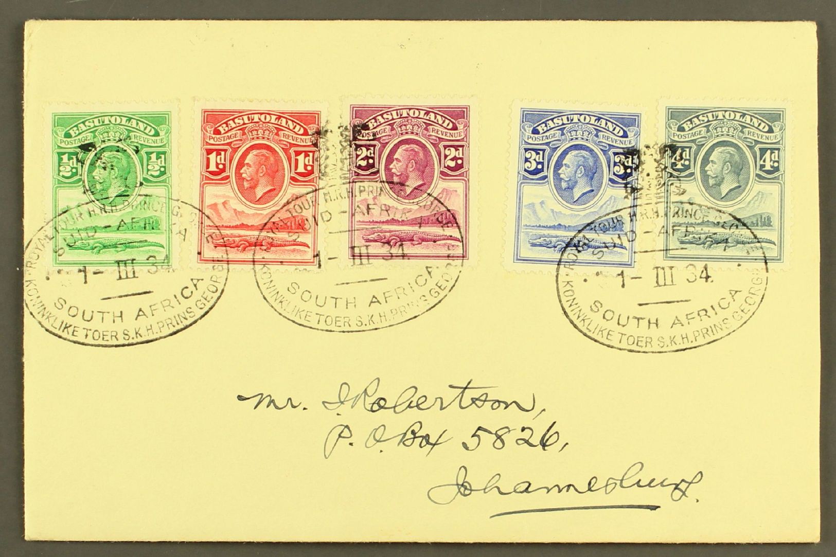 5478 1934 ROYAL TOUR COVER Bearing 1933 Set To 4d, SG 1/5, Addressed To Johannesburg, And Tied By Very Fine Bilingual "R - Other & Unclassified