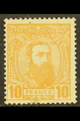 5517 BELGIAN CONGO 1887-91 10Fr Yellow-ochre, COBB CP13, SG 14, Fine Mint. For More Images, Please Visit Http://www.sand - Other & Unclassified
