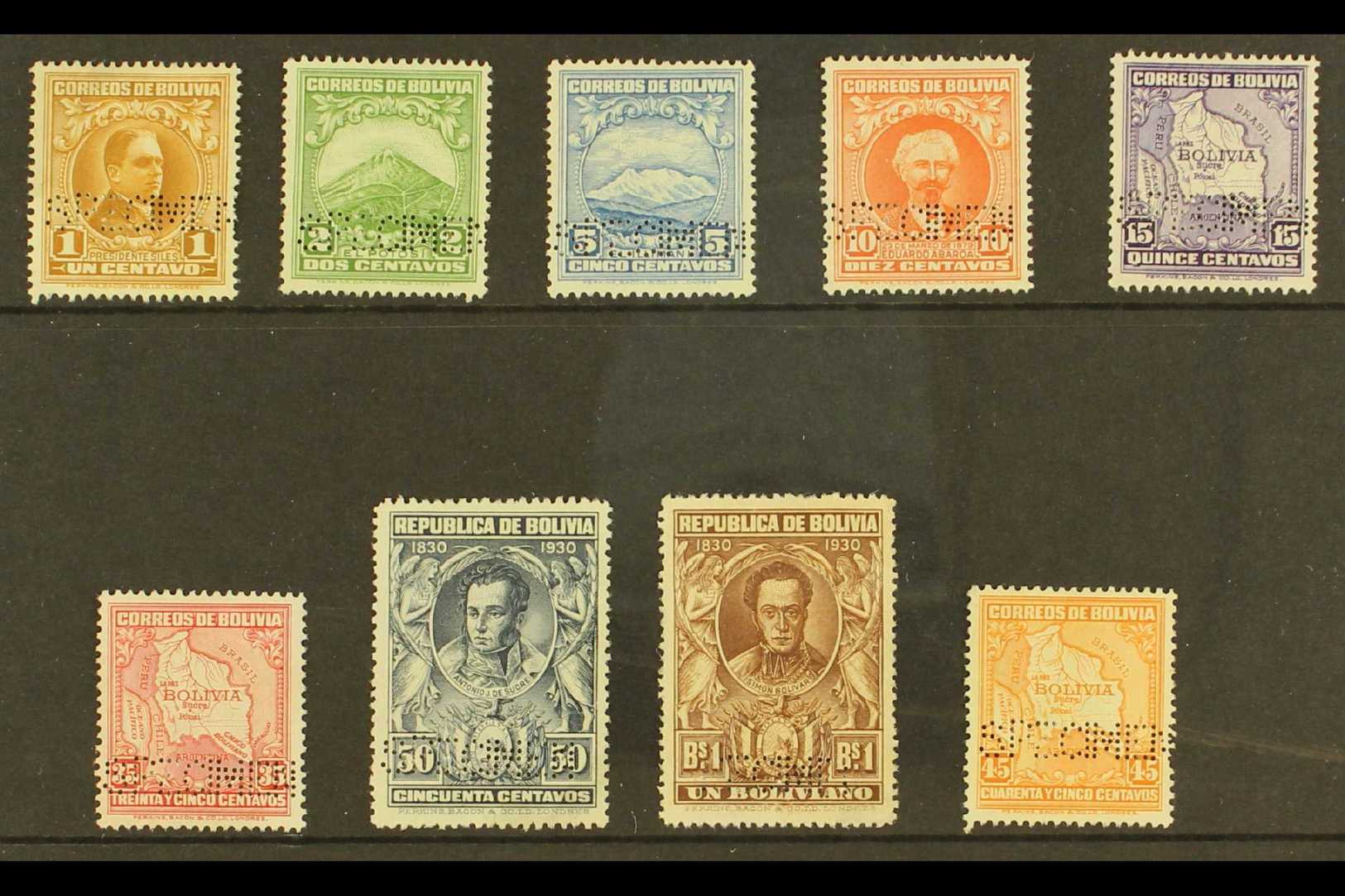 5551 1930-37 "SPECIMEN" SET 1930-37 Complete Set Of Nine, SG 252/260, Perforated "SPECIMEN" (Perkins Bacon Type P2), Fin - Bolivia