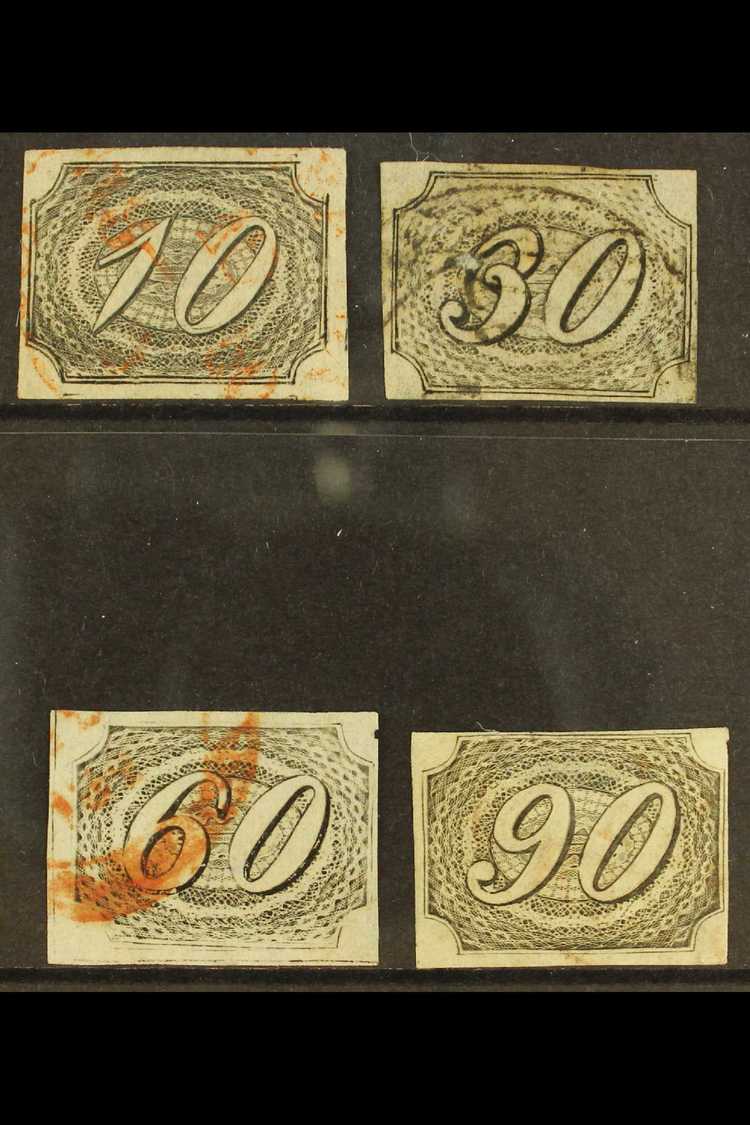 5557 1844-46 10r, 30r, 60r, And 90r "Italic Numerals", Scott 7/10, Fine Used, All With Four Margins, The 90r Close At To - Other & Unclassified