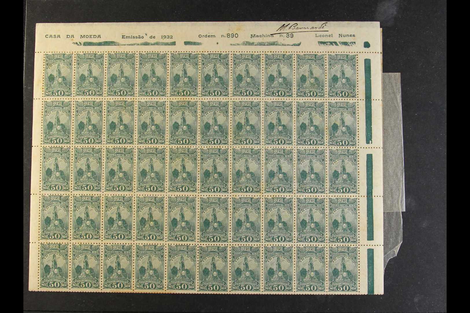 5566 1929 50r Blue-green Airmail In A FULL SHEET OF 100, Plus 200r In Blocks Of 10 & 15, 500r Red-violet In Part Sheet ( - Other & Unclassified
