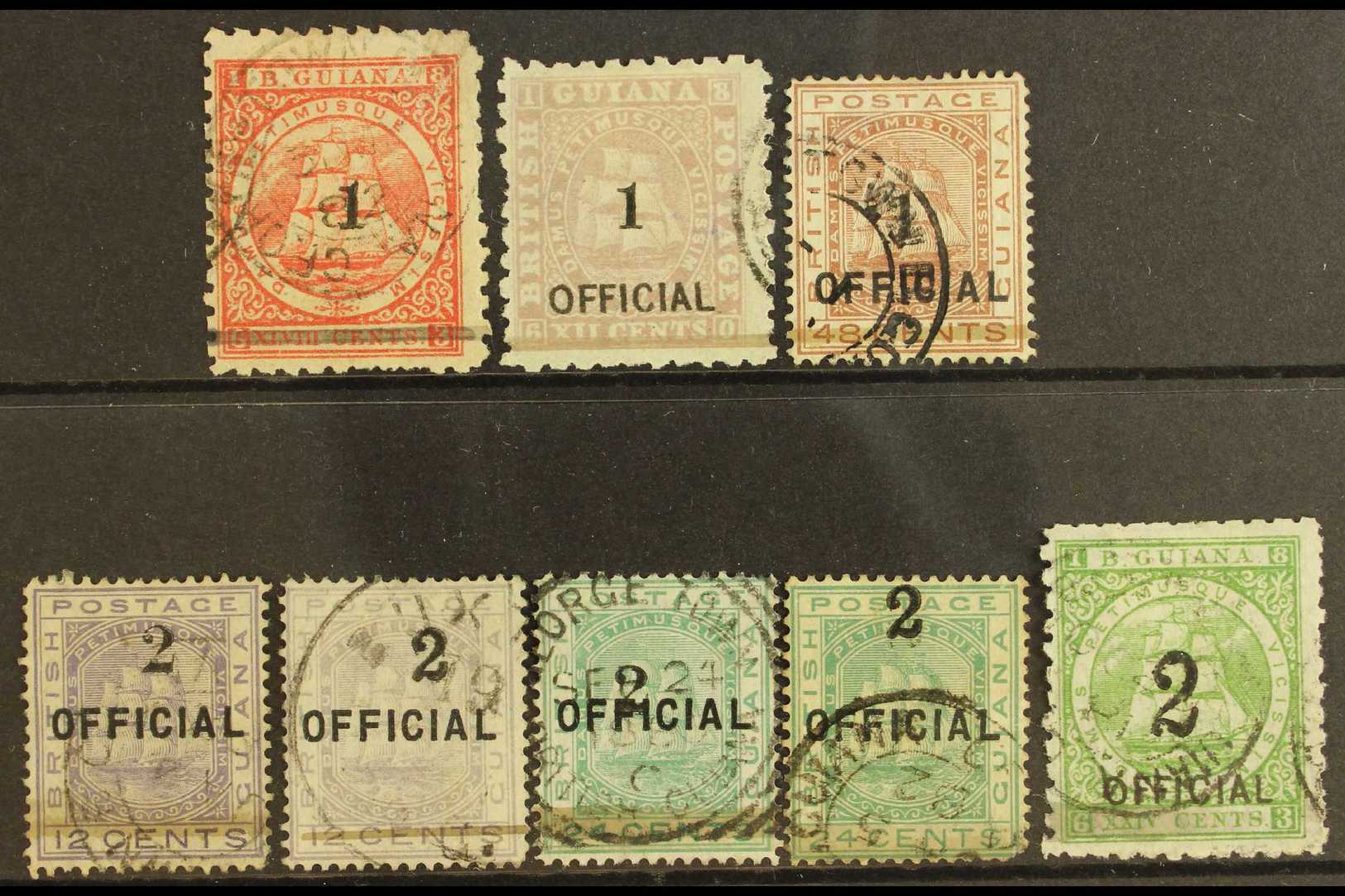 5582 1881 (28 Dec) Complete Basic Set Of Surcharges, SG 152/9, 2 On 24c Emerald-green (SG 158) Has A Rounded Corner Perf - British Guiana (...-1966)