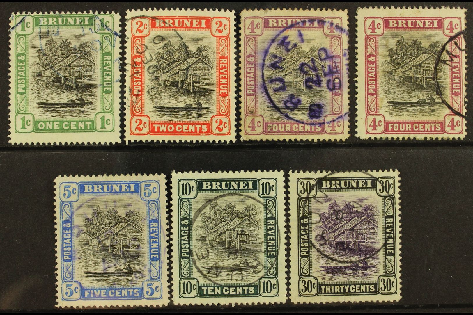 5623 1907-10 1c, 2c, Both 4c Shades, 5c, 10c And 30c, Fine Cds Used. (7) For More Images, Please Visit Http://www.sandaf - Brunei (...-1984)