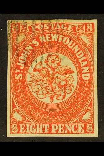 5673 1857 8d Scarlet Vermilion, SG 8, Superb Used With Good Even Margins All Round, Bright Colour And Neat Barred Oval C - Other & Unclassified