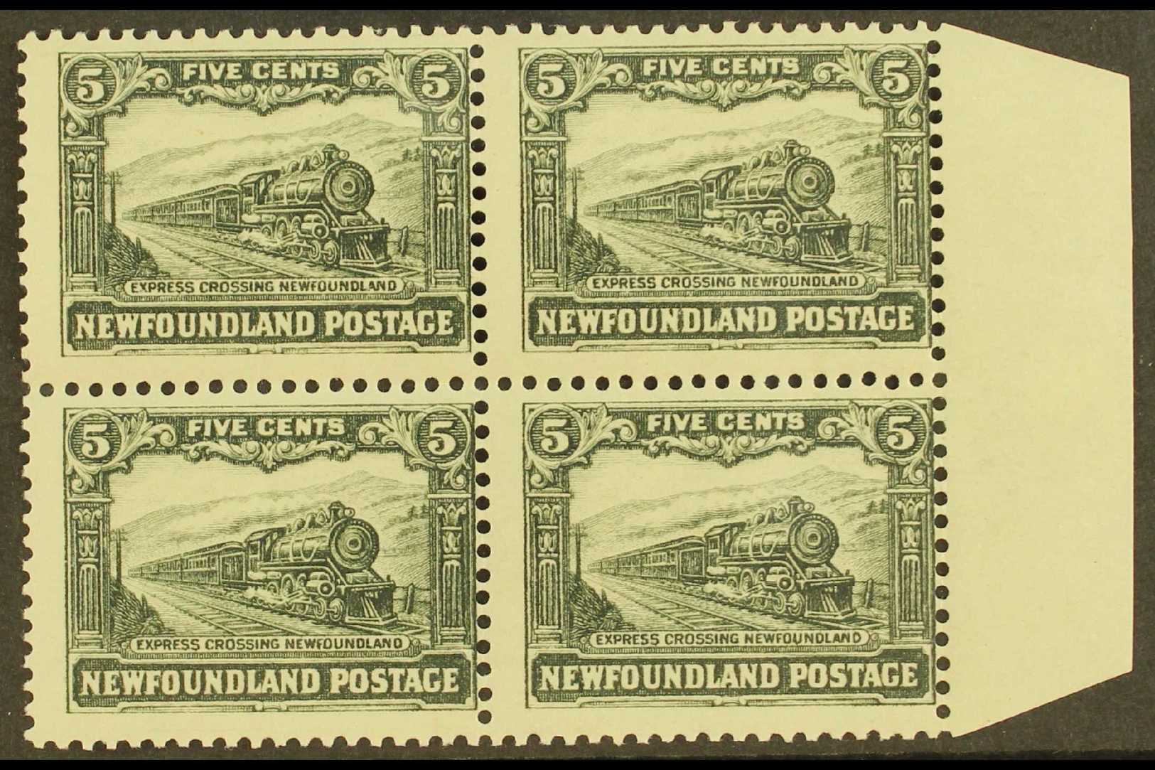 5712 1928 5c Slate Grey, Line Perf 14-13½, Express Train, SG 168a, Superb Marginal NHM Block Of 4. For More Images, Plea - Other & Unclassified
