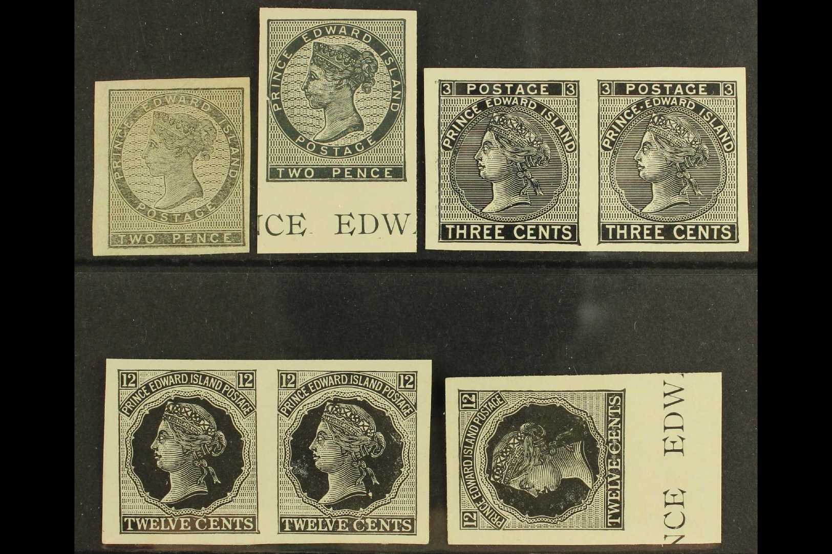 5717 1861 - 1872 PLATE PROOFS. A Group Of Imperf Plate Proofs In Black, Includes The 1861 2d In Grey On India Paper, The - Other & Unclassified