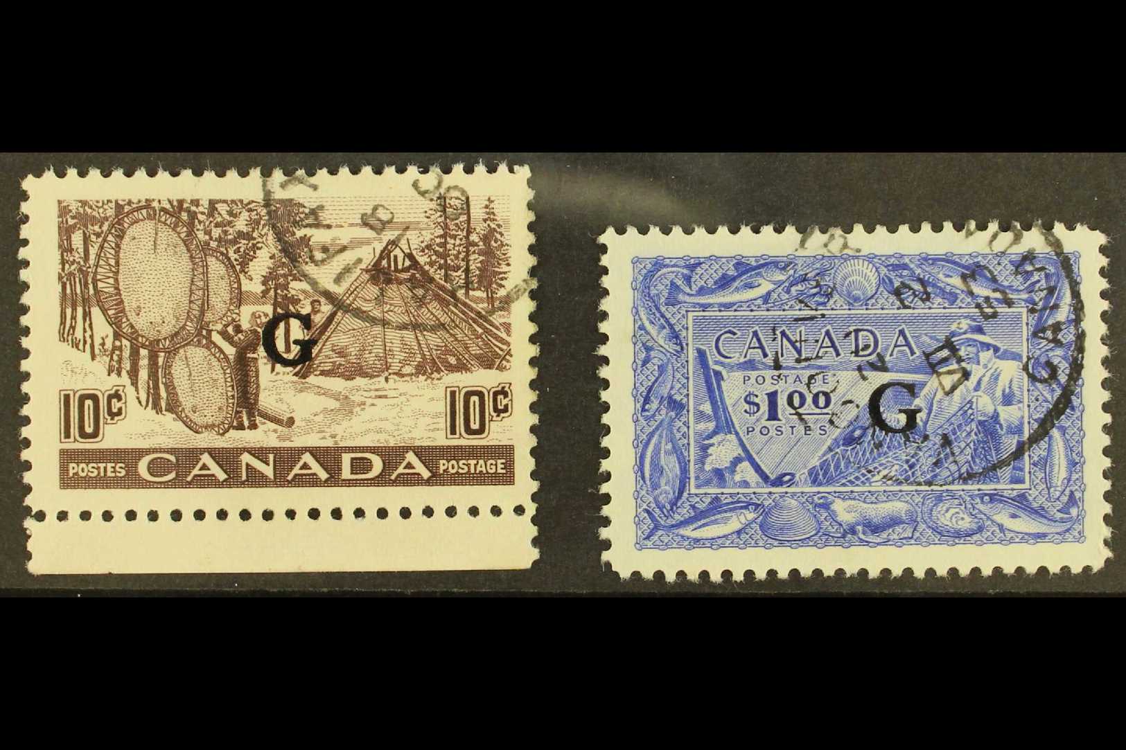 5767 OFFICIALS 1950-51 10c And $1 Fisherman With "G" Overprint, SG O191/O192, Very Fine Used. (2 Stamps) For More Images - Other & Unclassified