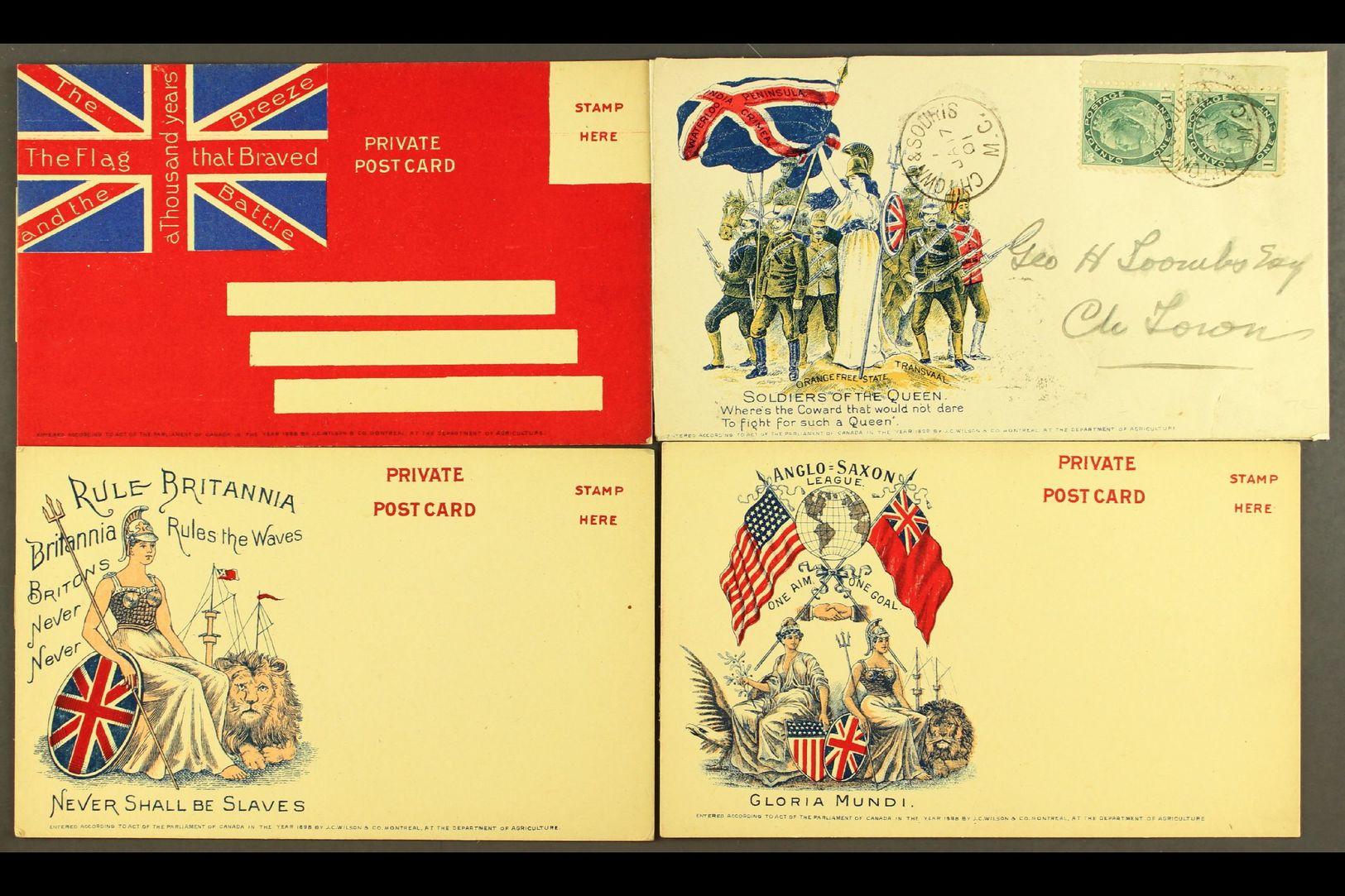 5768 PATRIOTIC POSTCARDS Circa 1900 Group Of Three Different Unused Private Post Cards In Colour With "Rule Britannia", - Other & Unclassified