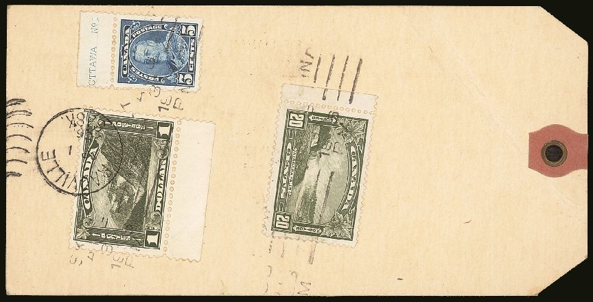 5772 REGISTERED PARCEL TAG 1936 Tag Franked With 1930 $1 Olive-green, 1935 5c Blue & 20c Olive-green, $1.25 Rate, From T - Other & Unclassified