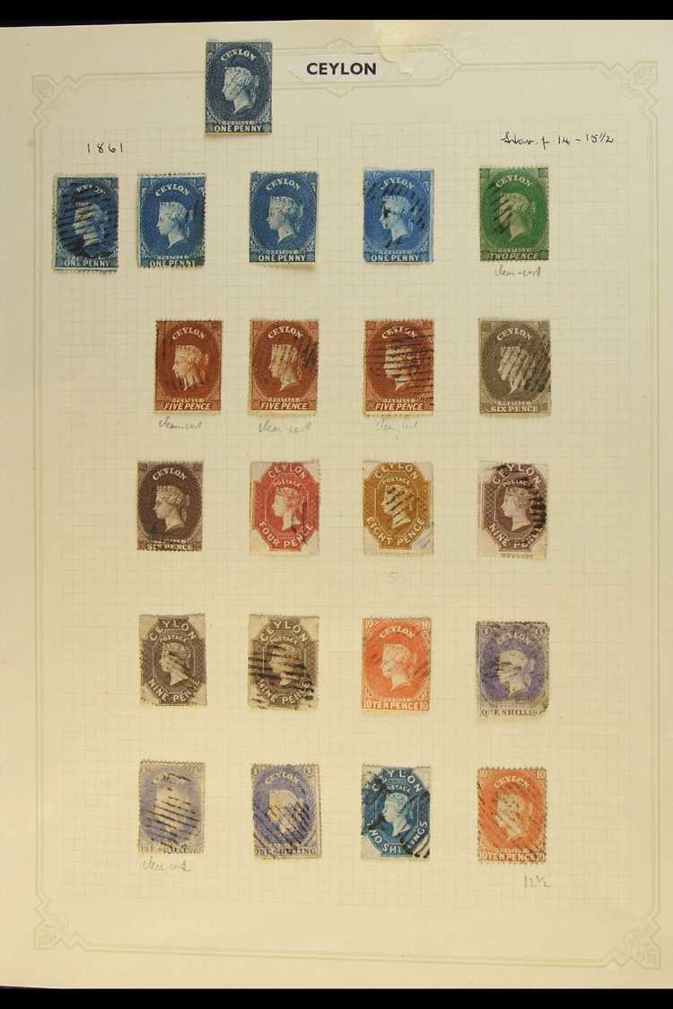 5791 1857-1862 USED COLLECTION With Shades On Leaves, Inc 1857-59 1d, 1857-64 ½d Perf, 1861-64 Clean-cut Perfs 2d, 5d (x - Ceylon (...-1947)
