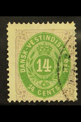 5942 1873-1902 14c Green And Lilac, SG 28, Good Used. For More Images, Please Visit Http://www.sandafayre.com/itemdetail - Danish West Indies