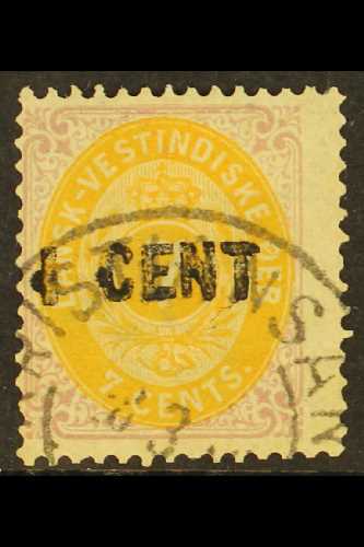 5944 1887 1c On 7c Yellow-ochre And Slate-lilac, SG 36, Fine Used, Centered To Left. For More Images, Please Visit Http: - Danish West Indies
