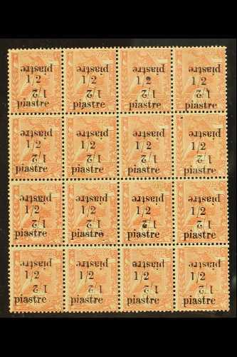 6011 1908 ½p On ½g (Michel 34) Bearing Unlisted Double Overprint, One Set Of Opt's Inverted, Block Of 16, Most Stamps Be - Ethiopia