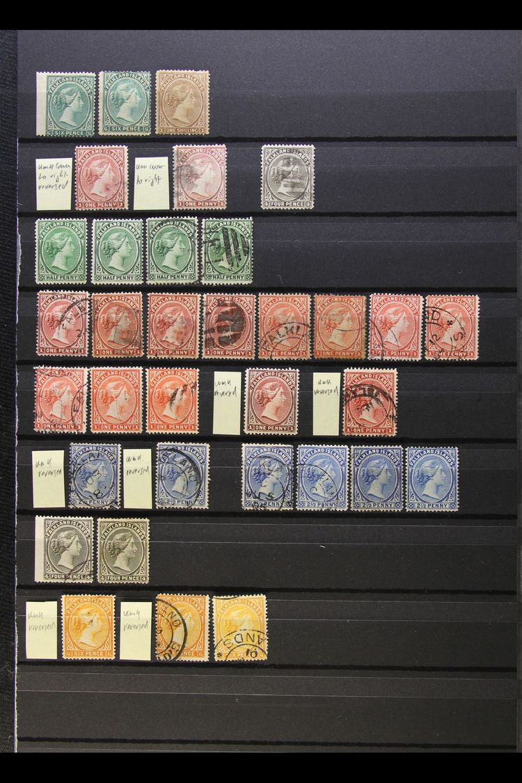 6014 1878-1891 COLLECTION With Shades & Watermark Varieties On A Stock Page, Inc 1878-79 6d (x2) & 1s Mint, 1885-91 1d W - Falkland Islands