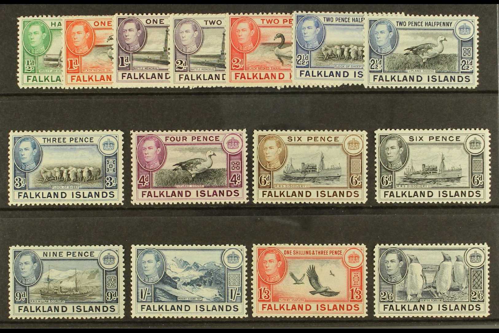 6028 1938-50 Definitive Set Complete To 2s6d, SG 146/160, Fine Mint. (15 Stamps) For More Images, Please Visit Http://ww - Falkland Islands