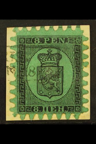 6056 1866-67 8p Black/blue Green (Type II) Serpentine Roulette, SG 45, Fine Used On Piece, One Short Tooth To Left Side - Other & Unclassified