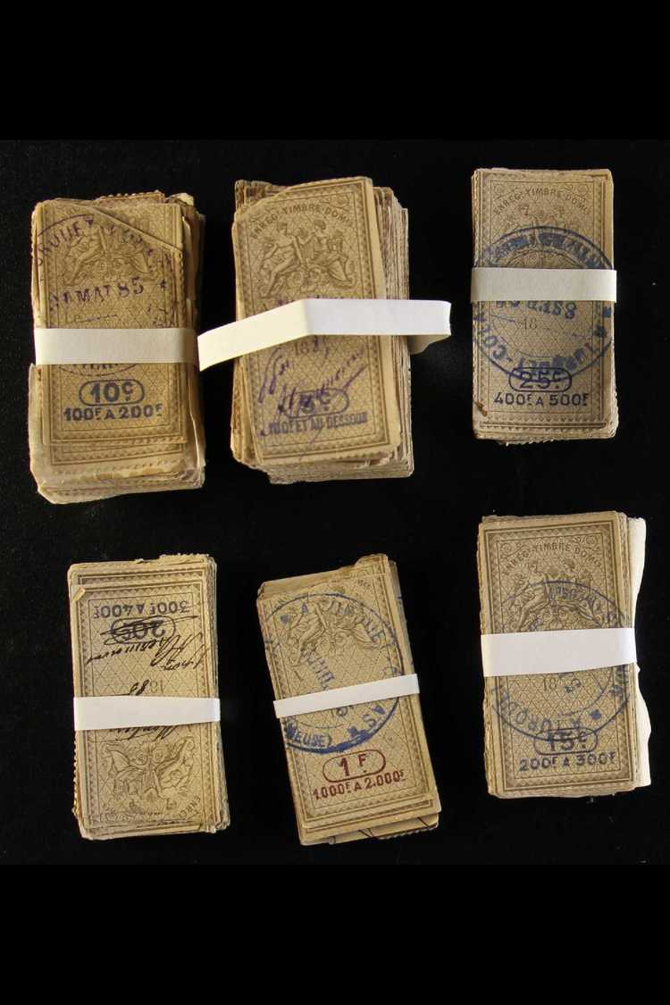 6095 FISCALS IN OLD BUNDLES A Group Of 1880's Used "Tall" Fiscal Stamps With Values To 1fr And Tied Into Bundles. A Grea - Altri & Non Classificati