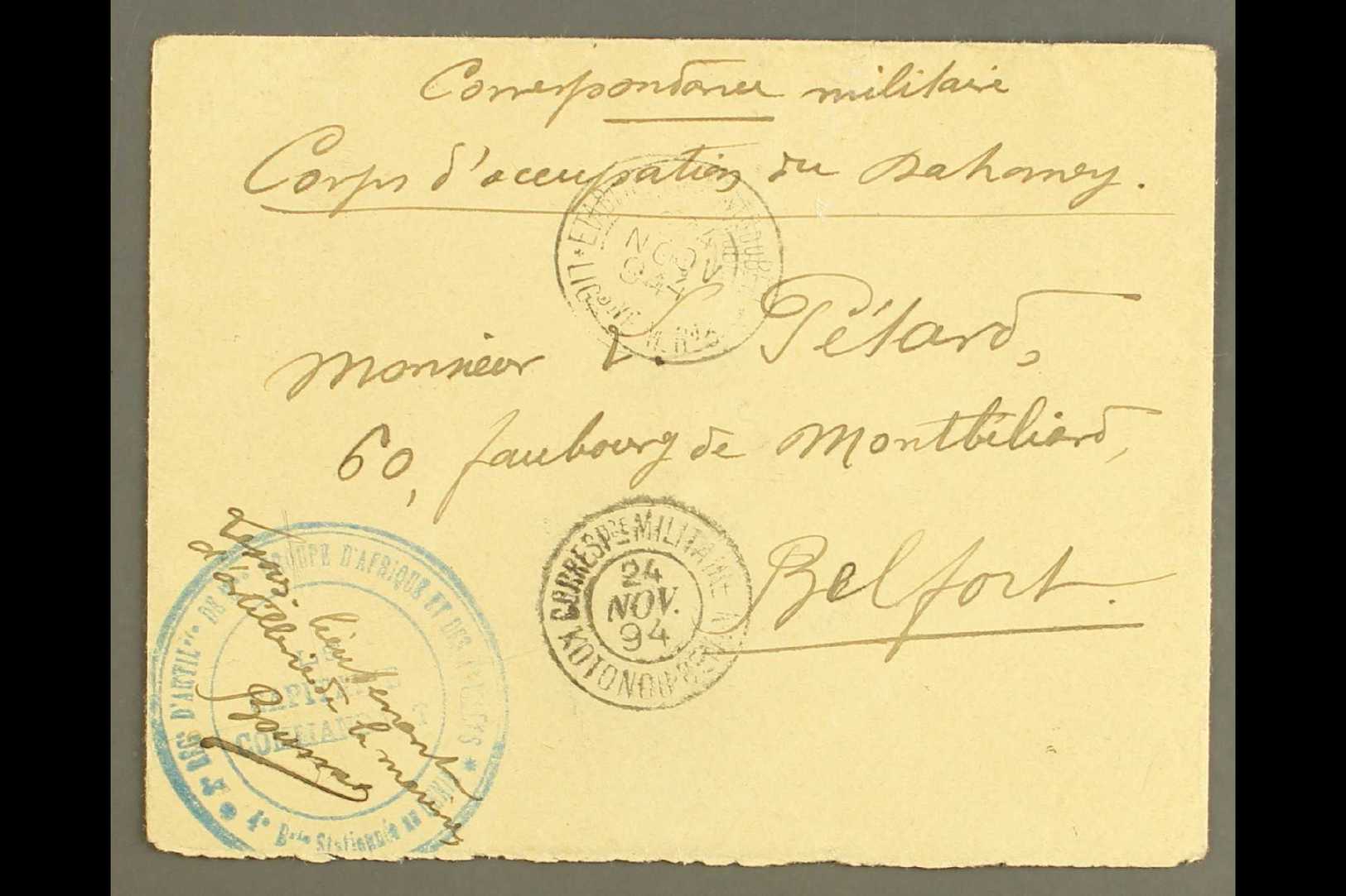 6109 BENIN 1894 Military Cover To Belfort With M/s "Corps Expeditionnaire Du Dahomey" With "Correspce Militaire Kotonou - Other & Unclassified