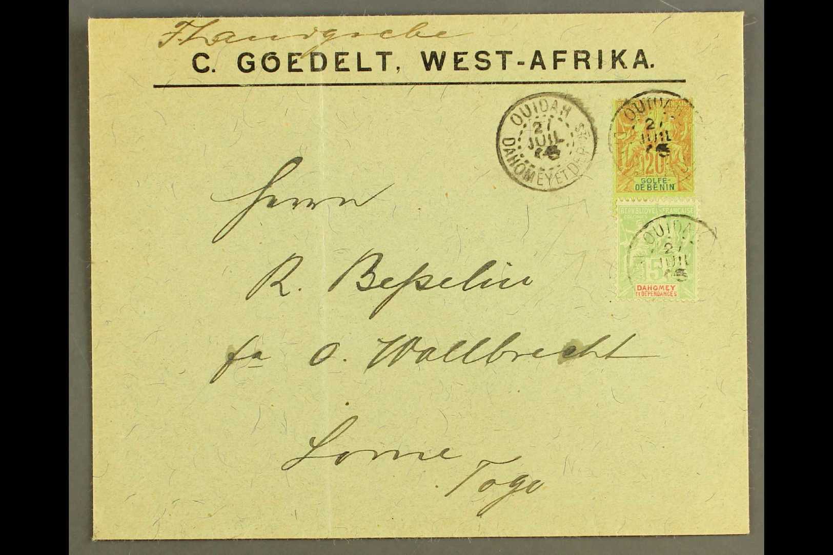 6122 DAHOMEY 1905 (27 Jul) Mixed Franking Prtd Cover From Ouidah To Lome, Togo, Bearing Golfe De Benin 1893 20c Plus Dah - Other & Unclassified