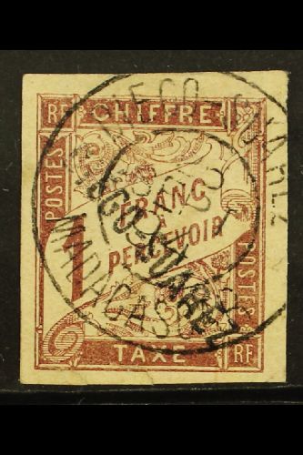 6131 DIEGO SUAREZ POSTAGE DUES  1892 1fr Maroon, Yv 13 Used. Attractive Appearance But With 2 Small Closed Tears At Foot - Other & Unclassified