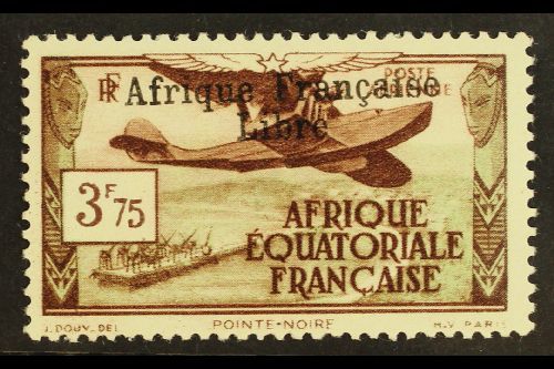 6137 FRENCH EQUATORIAL AFRICA 1940-41 3.75f Chocolate & Green Air "Afrique Francaise Libre" Overprint (Yvert 16, SG 157) - Other & Unclassified