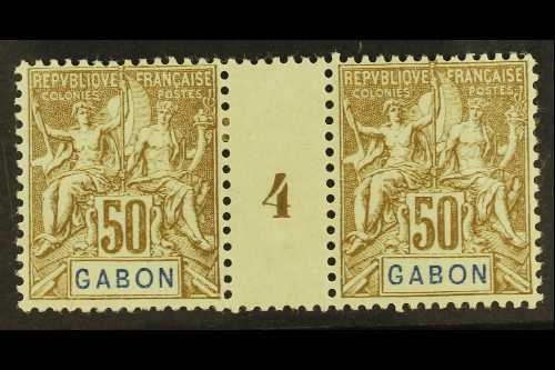 6148 GABON 1904 50c Bistre On Azure (Yvert 28, Maury 26), MILLESIMES PAIR, Very Fine Mint. For More Images, Please Visit - Other & Unclassified