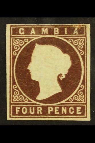 6262 1869 4d Brown, No Watermark, SG 1, Mint With 4 Margins, Tiny Pinhole Upper Right. For More Images, Please Visit Htt - Gambia (...-1964)