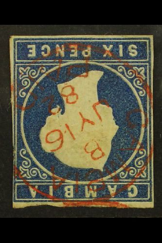 6266 1874 6d Deep Blue WATERMARK INVERTED Variety, SG 7w, Finely Used With Nice Red Cds Cancel, 3+ Narrow Margins Just T - Gambia (...-1964)