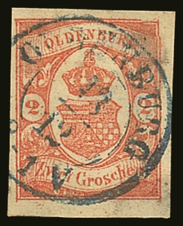 6288 OLDENBURG 1861 2g Red Imperf With Variety "DEFORMITY TO UPPER RIGHT CORNER", Michel 13, Very Fine Appearing With 4 - Other & Unclassified