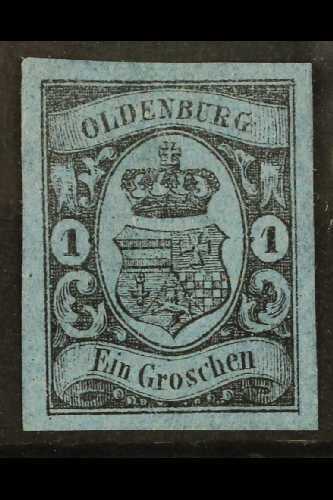 6289 OLDENBURG 1859 1Gr Black On Blue, Mi 6a, Superb Mint No Gum With Huge Margins. For More Images, Please Visit Http:/ - Other & Unclassified