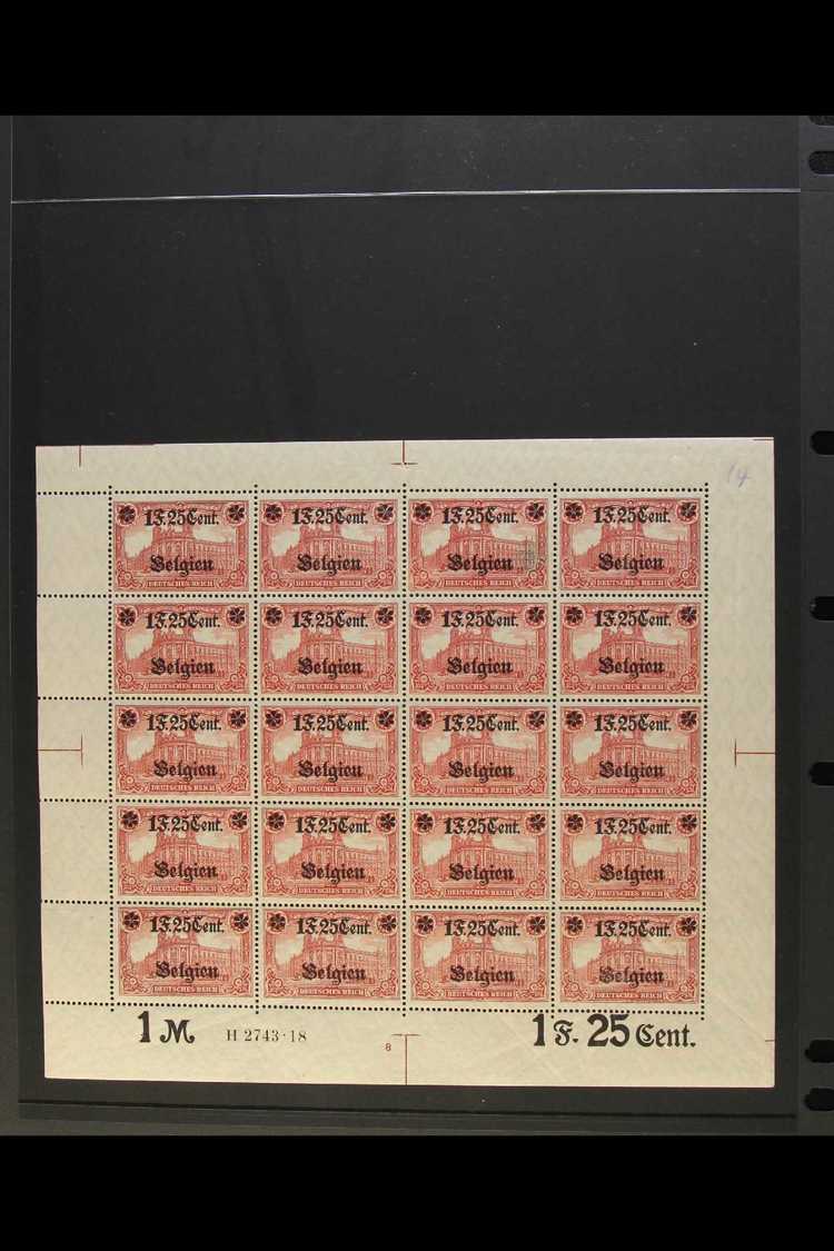 6294 BELGIUM 1916-18 1.25f On 1m Red Overprint 25x17 Holes Value Below Stars (Michel 23 I Bb, SG 23a), Never Hinged Mint - Other & Unclassified