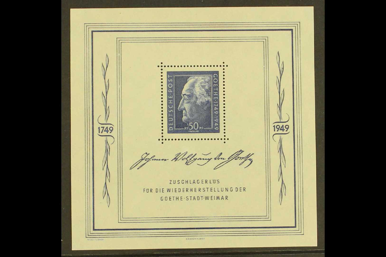 6332 RUSSIAN ZONE - GENERAL ISSUES 1949 Goethe Miniature Sheet, Mi Block 6 (SG MSR59a), Very Fine Never Hinged Mint. For - Other & Unclassified