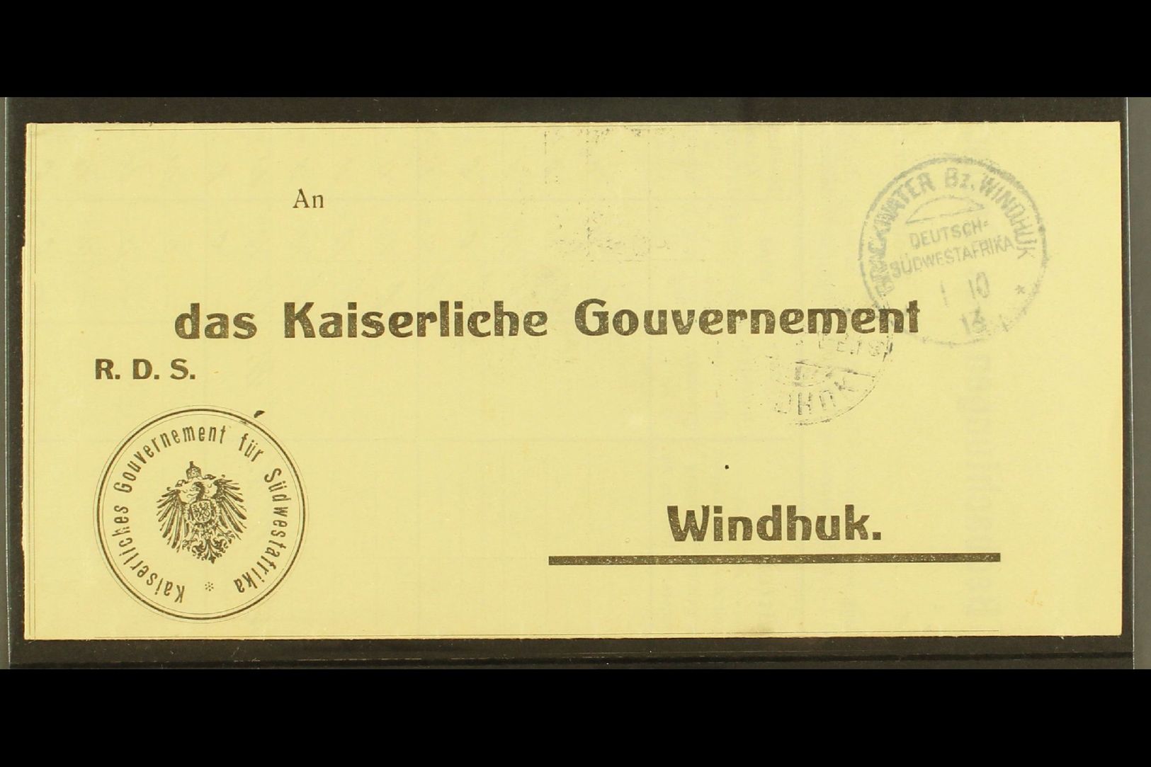 6358 SOUTH WEST AFRICA 1913 (1 Oct) Stampless Printed Official Meteorological Chart Addressed To Windhuk, Bearing Scarce - Other & Unclassified