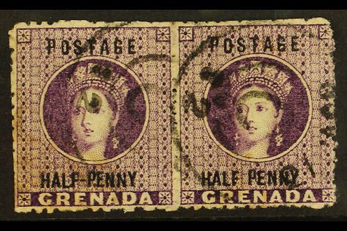 6441 1881 ½d Deep Mauve Pair, Horizontal Pair R/h Stamp Showing The Variety "No Hyphen", SG 21/21d, Good Used. For More - Grenada (...-1974)