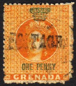 6443 1883 1d Orange With Large "POSTAGE" Overprint Variety Overprint "DOUBLE", SG 27b, Fine Used But Lower Right Corner - Grenada (...-1974)