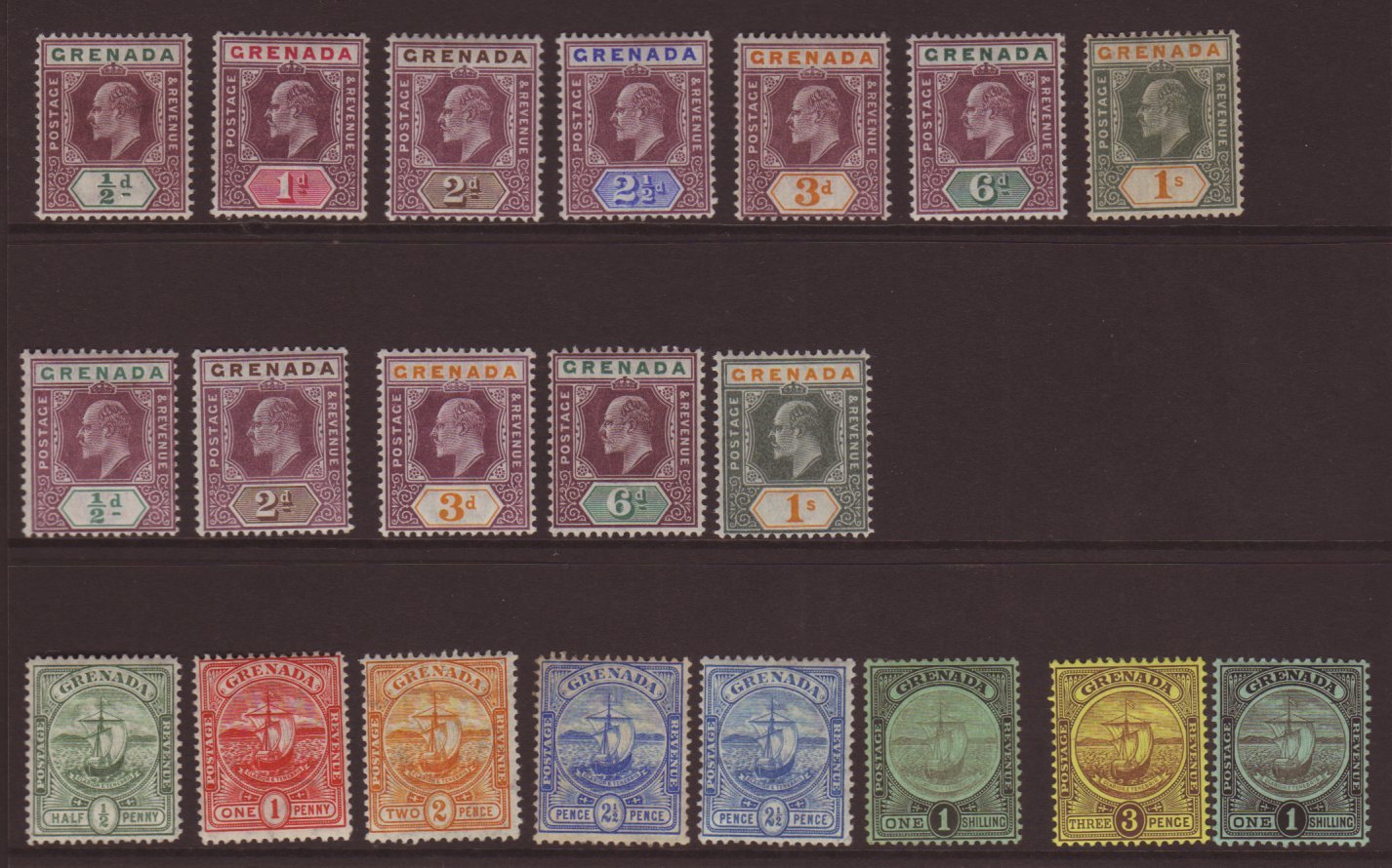 6451 1902-11 KEVII MINT RANGE On A Stock Card. Includes 1902 Set To 1s, 1904-06 ½d, 2d, 3d, 6d And 1s, 1906 "Badge" Set - Grenada (...-1974)