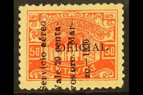 6476 1930 AIR 20c On 50c Vermilion Official Stamp With 4- Line "zo. - 1930" Overprint Reading Upwards, SG 296 (Sanabria - Honduras