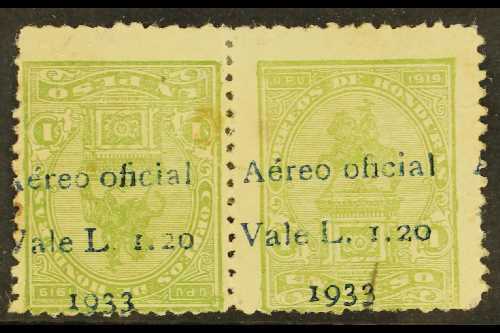 6477 1933 OFFICIAL AIR 1.20L On 1p Yellow- Green (Statue) TETE-BECHE PAIR, Mint With Several Small Faults Incl Short Rep - Honduras